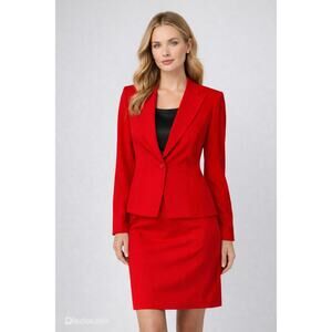Hugo Buscati Red Silk Skirt Suit Blazer & Pencil Skirt 2 pc set Vtg Sz 8